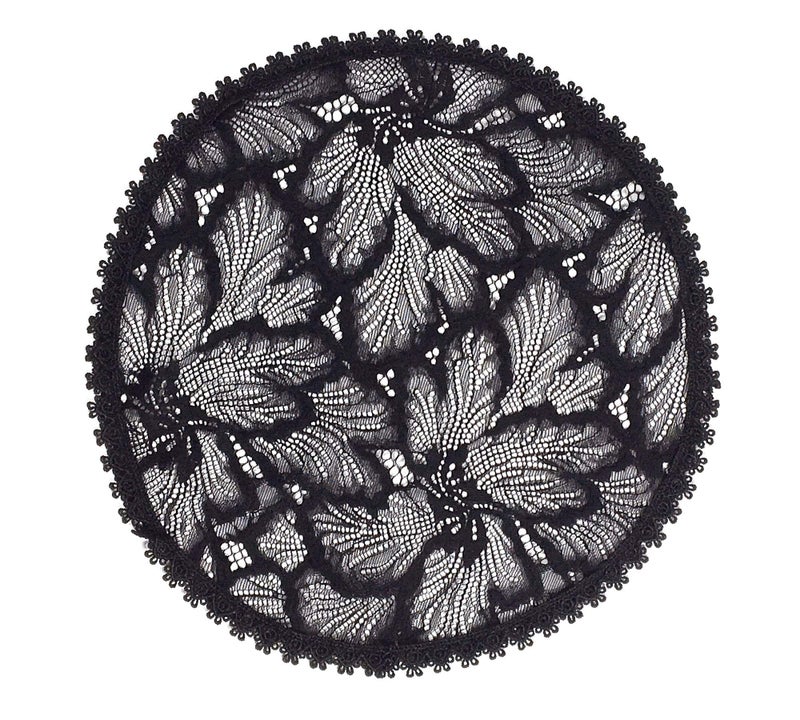 PAMOR Chapel Cap Veil Floral Lace Mantilla Inspired Circle Round Head Covering (Black) - Image 1
